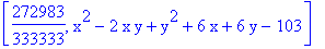 [272983/333333, x^2-2*x*y+y^2+6*x+6*y-103]